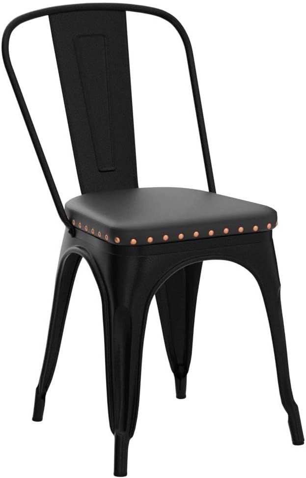 Yaheetech 4pcs Metal Dining Chairs with PU Leather Seat High Back Soft Cushioned Industrial Classic Iron Chairs Chic Dining Bistro Cafe Coffee Chair 18 Inch Black