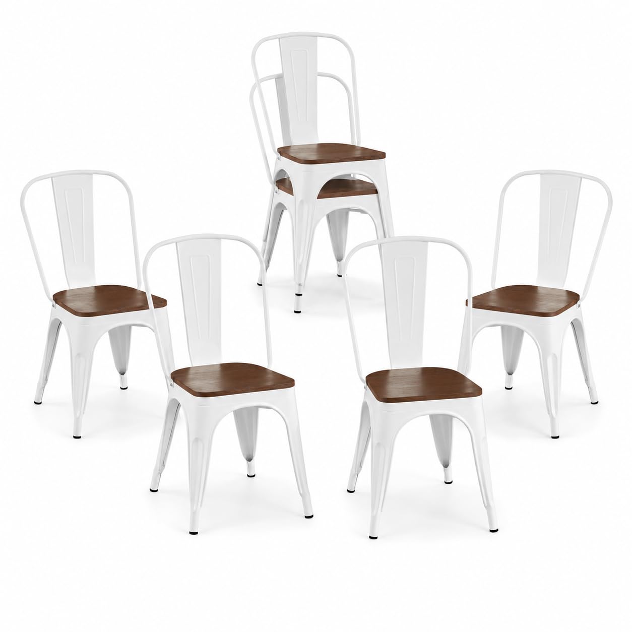 Black Metal Dining Chairs Set of 6 with Wood Seat, Stackable Metal Kitchen Chairs for Dining,Kitchen Room and Outdoor Patio