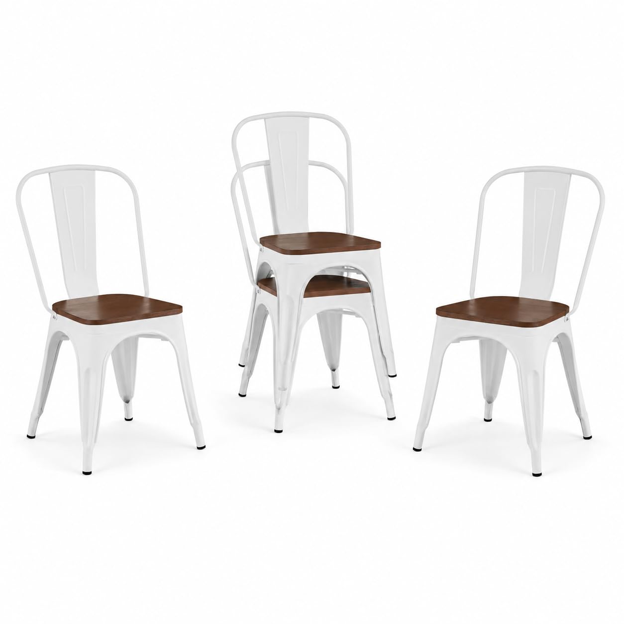 Black Metal Dining Chairs Set of 6 with Wood Seat, Stackable Metal Kitchen Chairs for Dining,Kitchen Room and Outdoor Patio