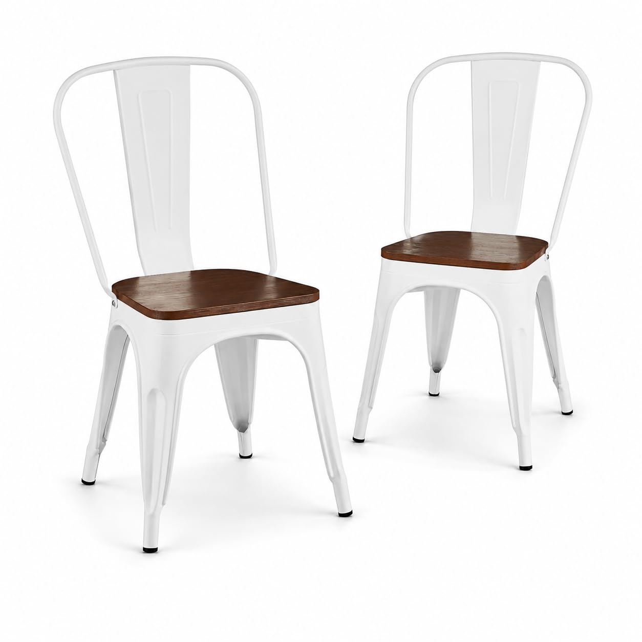 Black Metal Dining Chairs Set of 6 with Wood Seat, Stackable Metal Kitchen Chairs for Dining,Kitchen Room and Outdoor Patio