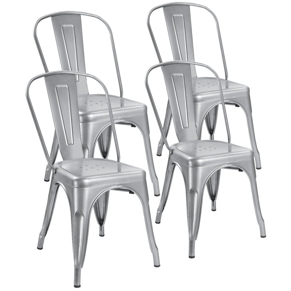 Devoko Metal Indoor-Outdoor Chairs Distressed Style Kitchen Dining Chairs Stackable Side Chairs with Back Set of 4 (Black Gold)
