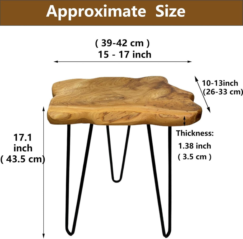 Rustic Solid Wood Live Edge Style End Table, Natural Wood Side Table with Hairpin Legs, Small Irregular Side Table for Living Room, Bedroom, Farmhouse Decor, 16" L x 12" W x 17" H