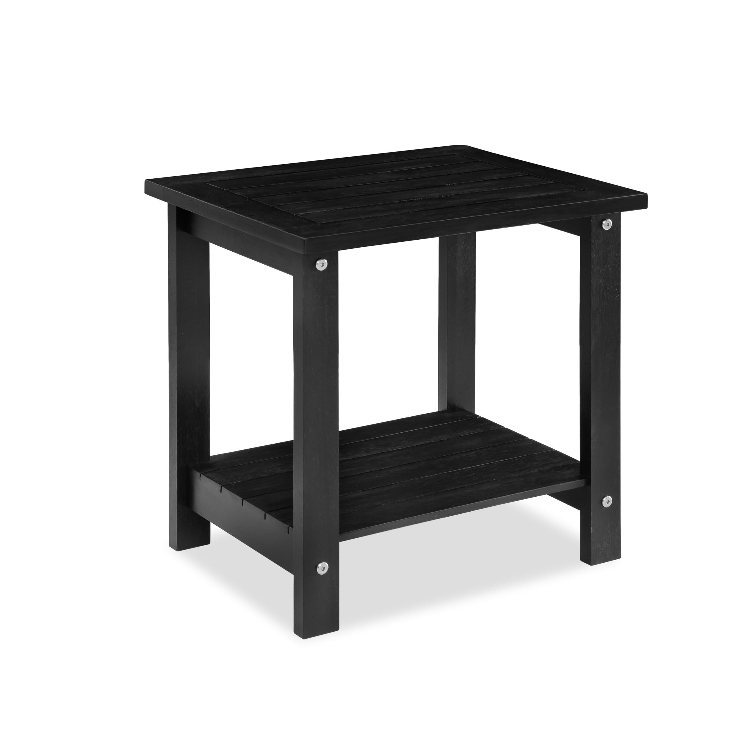VICTORY RELAX Solid Acacia Wood Side Table with 2-Tier Storage, Weather-Resistant Outdoor Indoor End Table, Natural Rustic Color Night Stand