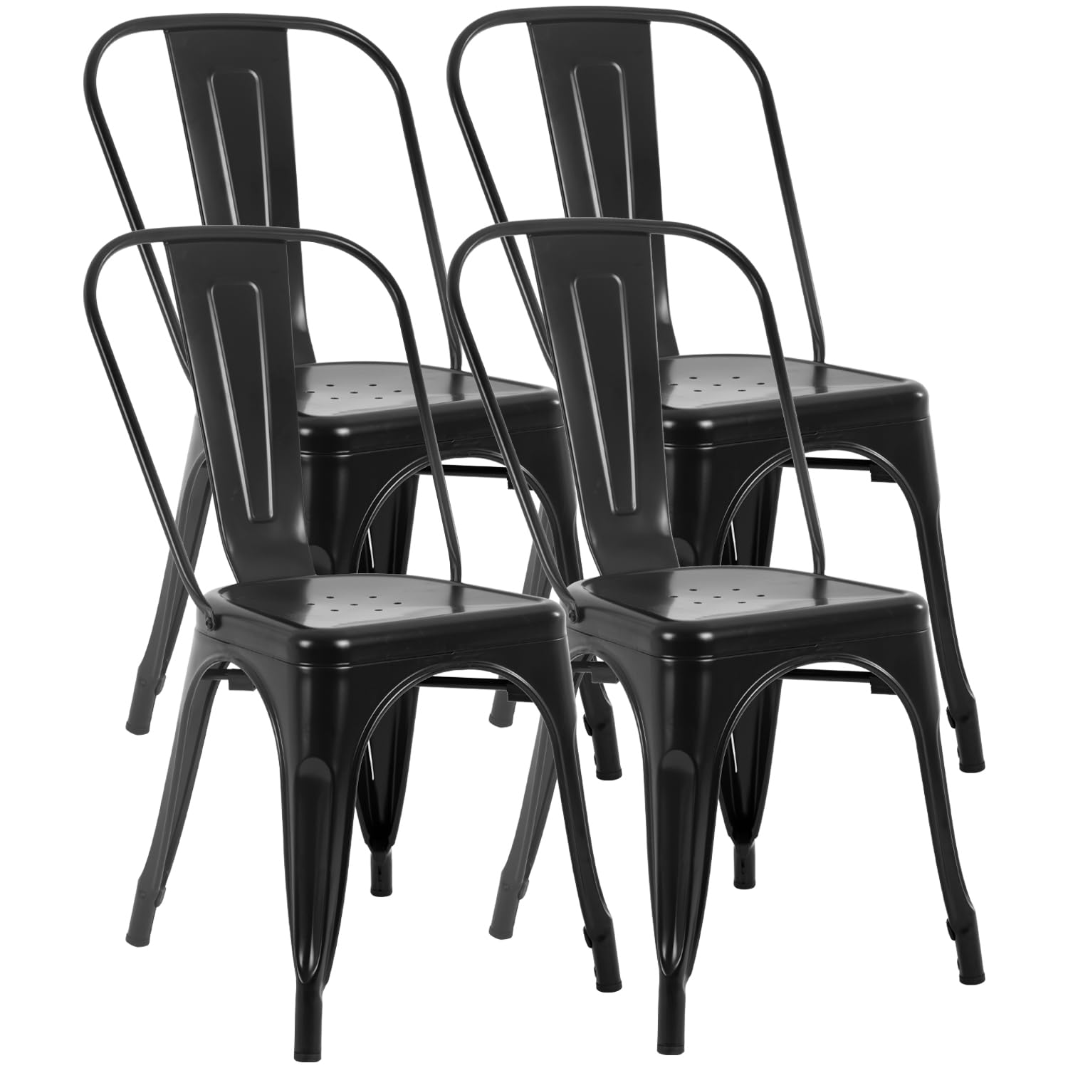 FDW | Set of 4 Metal Dining Chairs | Cream | Stackable Tolix Side Chairs with Backrest | Scratch-Resistant | Non-Slip Feet | Indoor/Outdoor Use | 330 lbs Capacity | Ideal for Kitchen & Restaurant