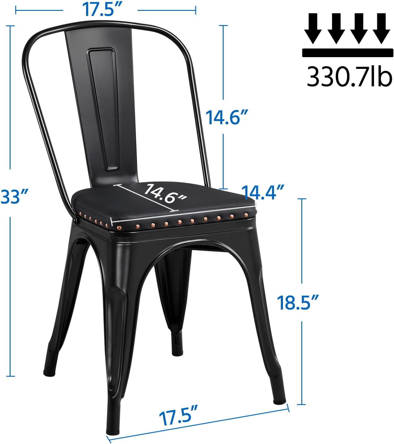 Yaheetech 4pcs Metal Dining Chairs with PU Leather Seat High Back Soft Cushioned Industrial Classic Iron Chairs Chic Dining Bistro Cafe Coffee Chair 18 Inch Black