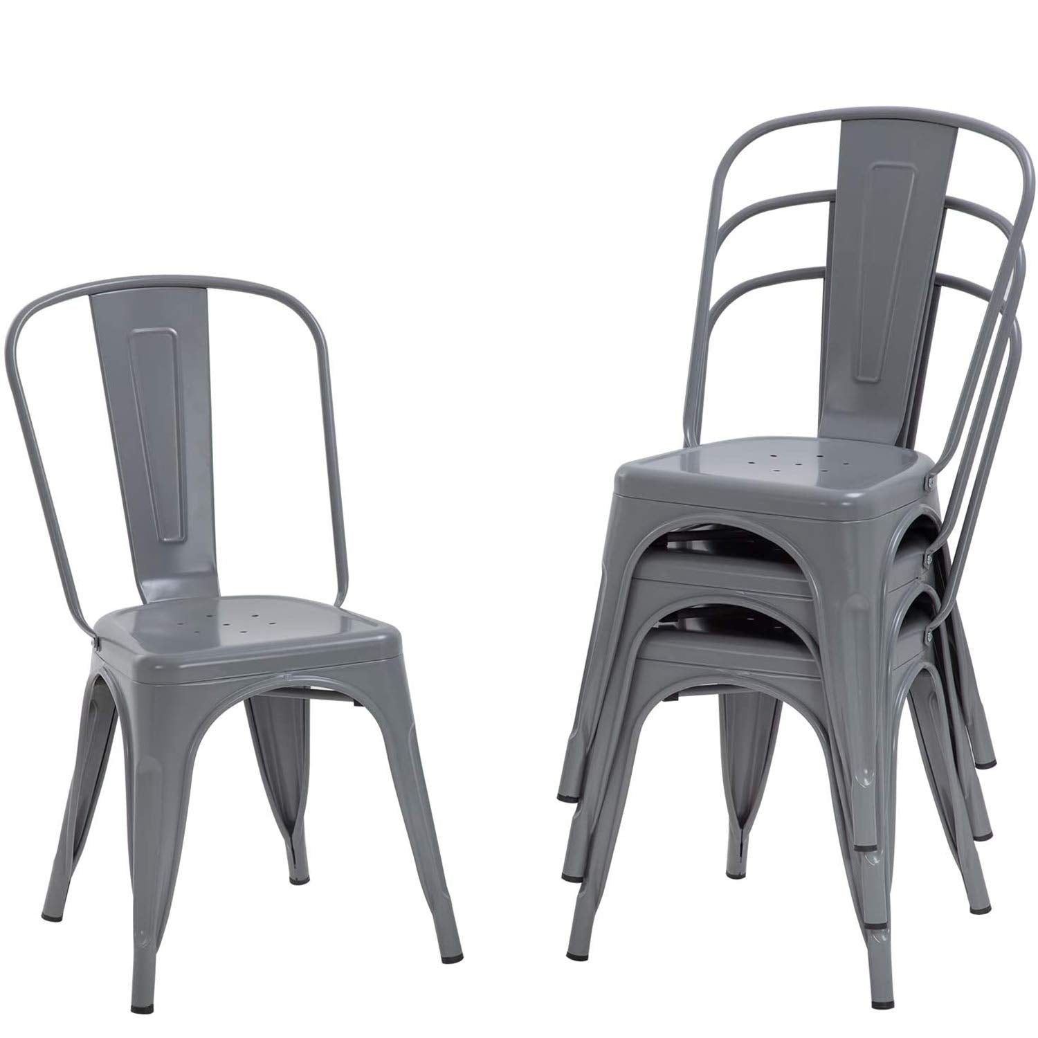 FDW | Set of 4 Metal Dining Chairs | Cream | Stackable Tolix Side Chairs with Backrest | Scratch-Resistant | Non-Slip Feet | Indoor/Outdoor Use | 330 lbs Capacity | Ideal for Kitchen & Restaurant