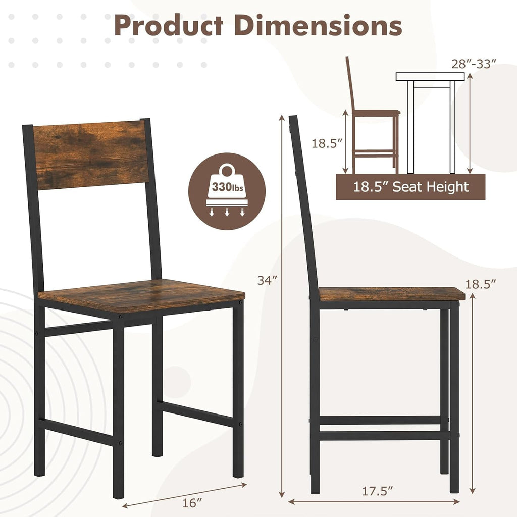Set of 4 Rustic Farmhouse Dining Chairs, Wood Metal Armless Side Chairs for Kitchen