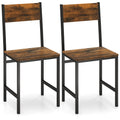Giantex Metal Dining Chairs Set of 4, Kitchen Chairs with Metal Legs, Slanted Back, Rustic Wood Grain, Armless Dining Room Chairs for Home, Restaurant, Living Room, Oak Grey