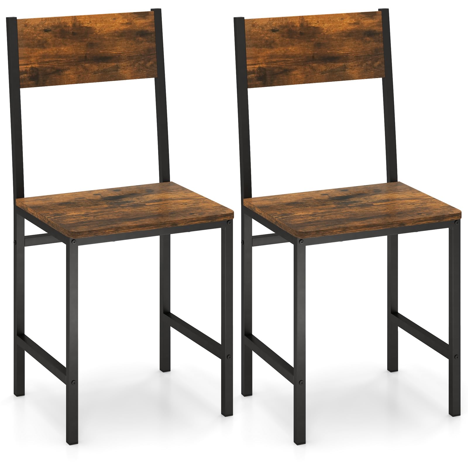 Giantex Metal Dining Chairs Set of 4, Kitchen Chairs with Metal Legs, Slanted Back, Rustic Wood Grain, Armless Dining Room Chairs for Home, Restaurant, Living Room, Oak Grey