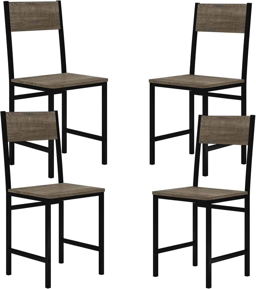 Giantex Metal Dining Chairs Set of 4, Kitchen Chairs with Metal Legs, Slanted Back, Rustic Wood Grain, Armless Dining Room Chairs for Home, Restaurant, Living Room, Oak Grey