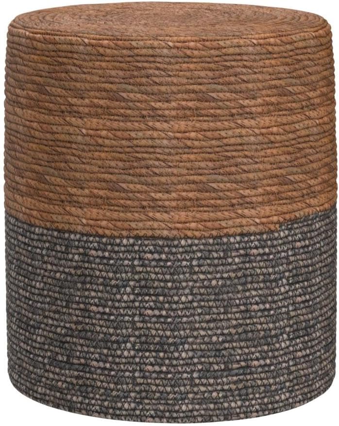 Wimarsbon Natural Seagrass Foot Stool, Hand Weaving Round Ottoman, for Living Room, Outdoor Seat (Natural & Blue)