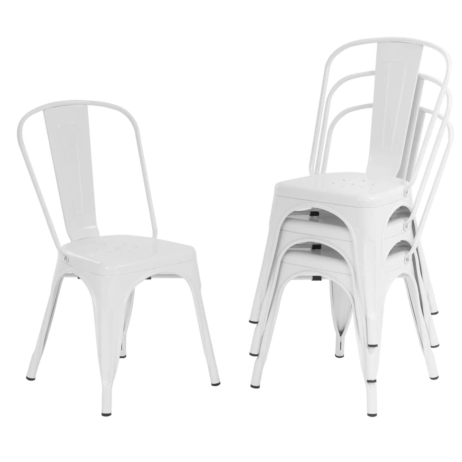 FDW | Set of 4 Metal Dining Chairs | Cream | Stackable Tolix Side Chairs with Backrest | Scratch-Resistant | Non-Slip Feet | Indoor/Outdoor Use | 330 lbs Capacity | Ideal for Kitchen & Restaurant