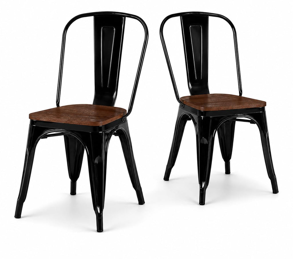 Black Metal Dining Chairs Set of 6 with Wood Seat, Stackable Metal Kitchen Chairs for Dining,Kitchen Room and Outdoor Patio