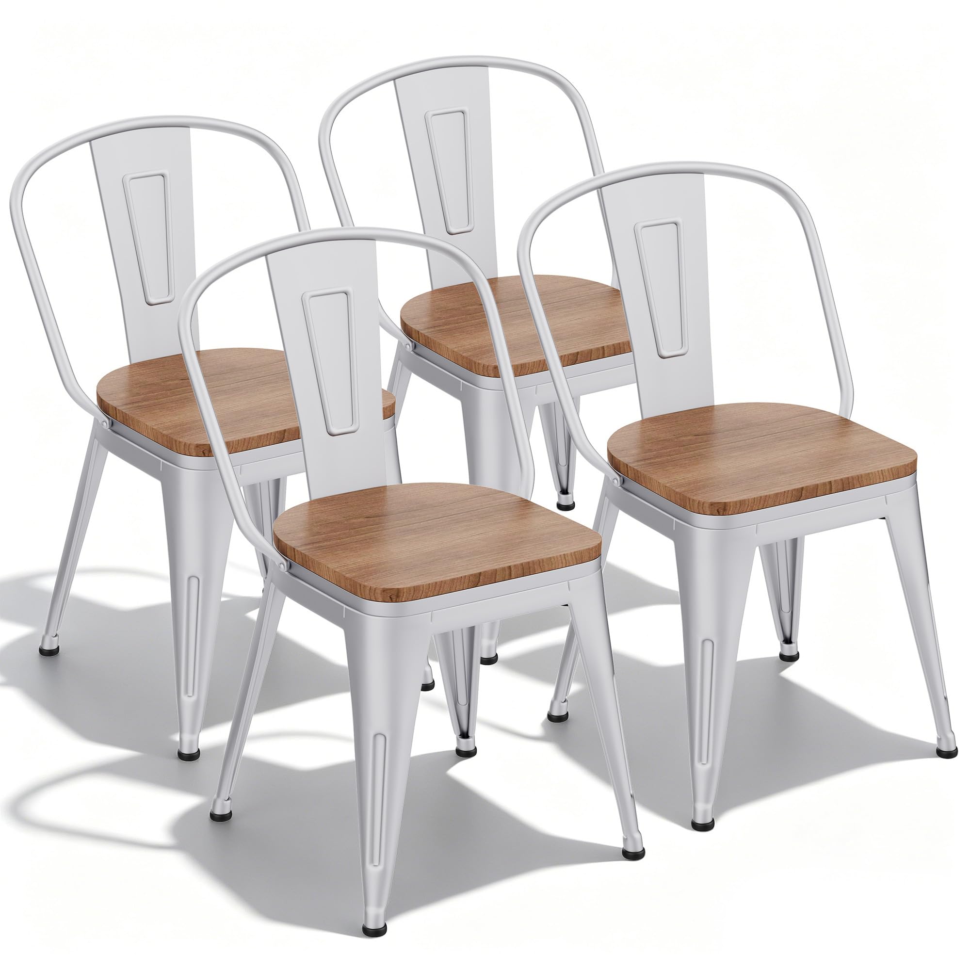 18 Inch Metal Dining Chairs,Arlunar Farmhouse Chairs Set of 4 Black Dining Room Chairs Stackable with Back and Wooden Seat bar stools