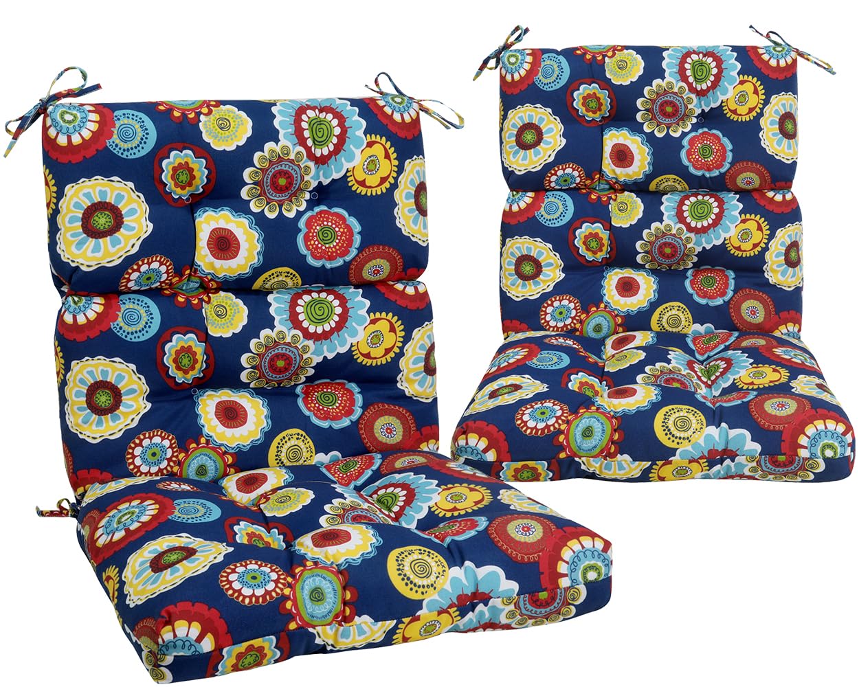 MAGPIE FABRICS Indoor/Outdoor Tufted High Back Chair Cushion Set of 2, Waterproof Deep Seating Rocking Chair Outdoor Chaise Lounge Sun Lounger Chair Cushions(Blue Navy)