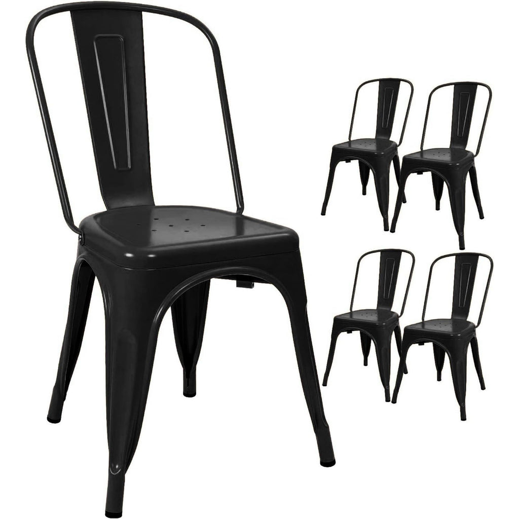 Devoko Metal Indoor-Outdoor Chairs Distressed Style Kitchen Dining Chairs Stackable Side Chairs with Back Set of 4 (Black Gold)