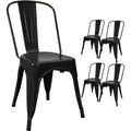 Devoko Metal Indoor-Outdoor Chairs Distressed Style Kitchen Dining Chairs Stackable Side Chairs with Back Set of 4 (Black Gold)