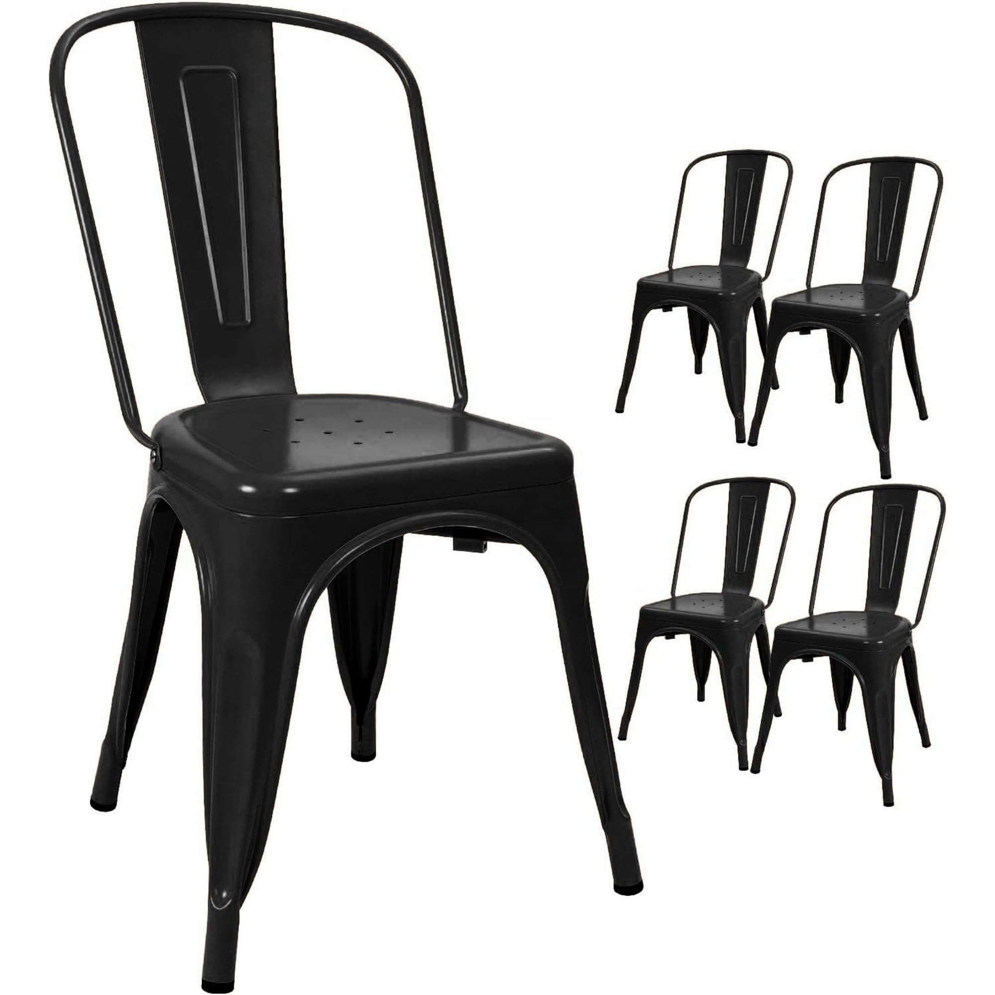 Devoko Metal Indoor-Outdoor Chairs Distressed Style Kitchen Dining Chairs Stackable Side Chairs with Back Set of 4 (Black Gold)