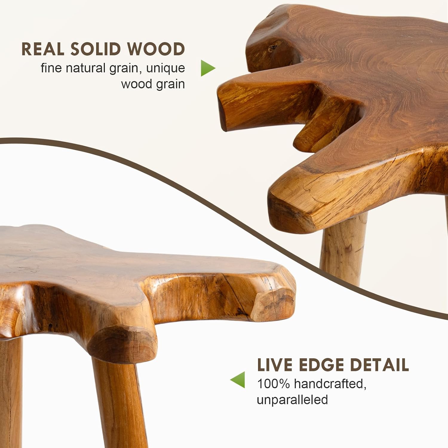 Teak Side Table, Live Edge End Table, Solid Wood Side Table for Living Room, Bedroom, Patio, Plant Stand, Tree Stump Style Natural Wood Accent Table