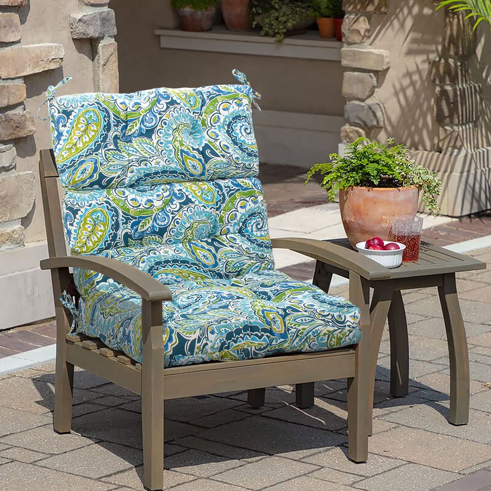 MAGPIE FABRICS Indoor/Outdoor Tufted High Back Chair Cushion Set of 2, Waterproof Deep Seating Rocking Chair Outdoor Chaise Lounge Sun Lounger Chair Cushions(Blue Navy)