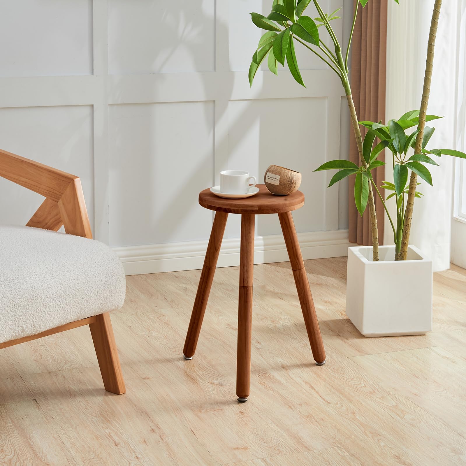 Small Round Side Table Adjustable Height Solid Wood Drink Table Indoor Tall Plant Stand Multi-Use Accent Stool-11‘’D × 20“H (Wood)