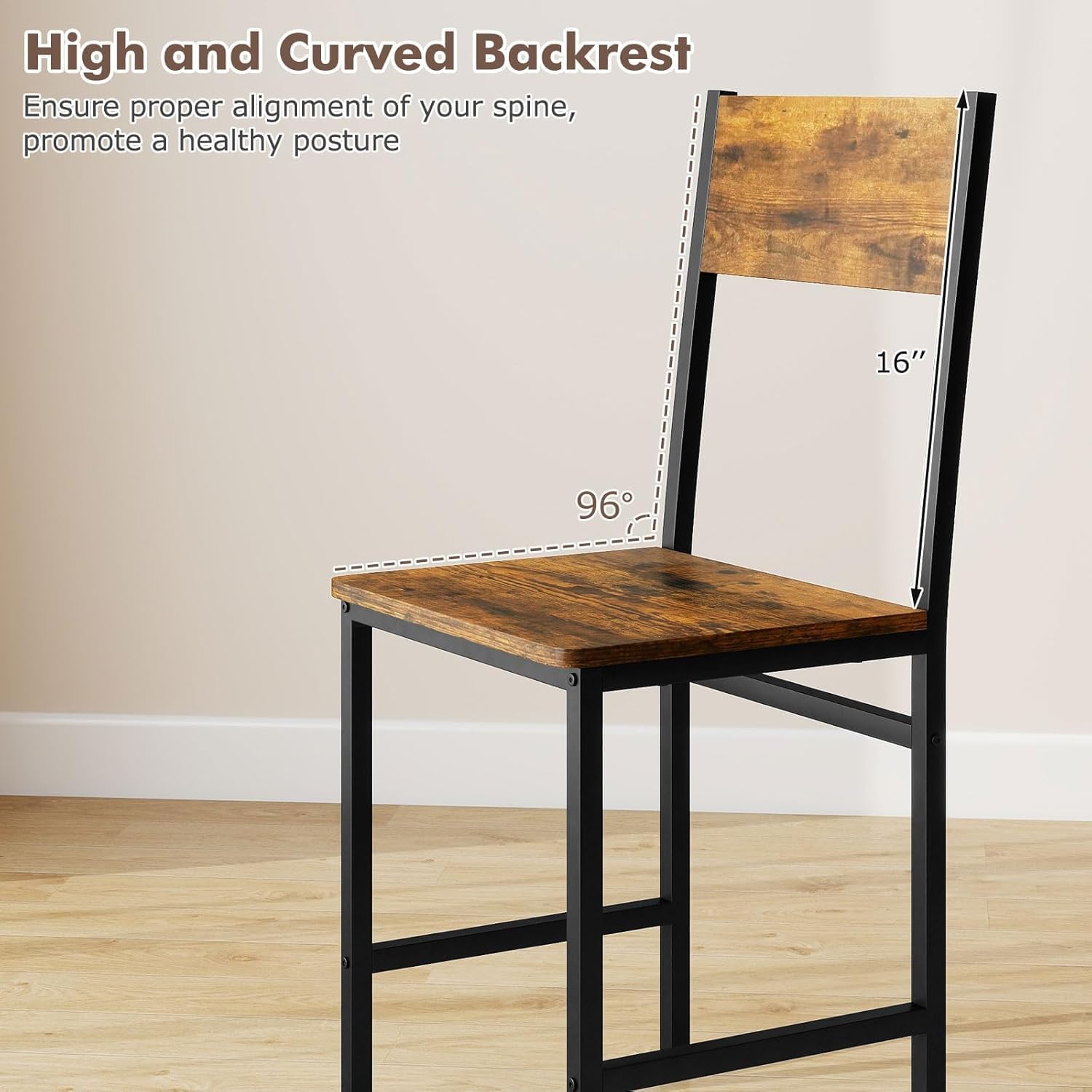Set of 4 Rustic Farmhouse Dining Chairs, Wood Metal Armless Side Chairs for Kitchen