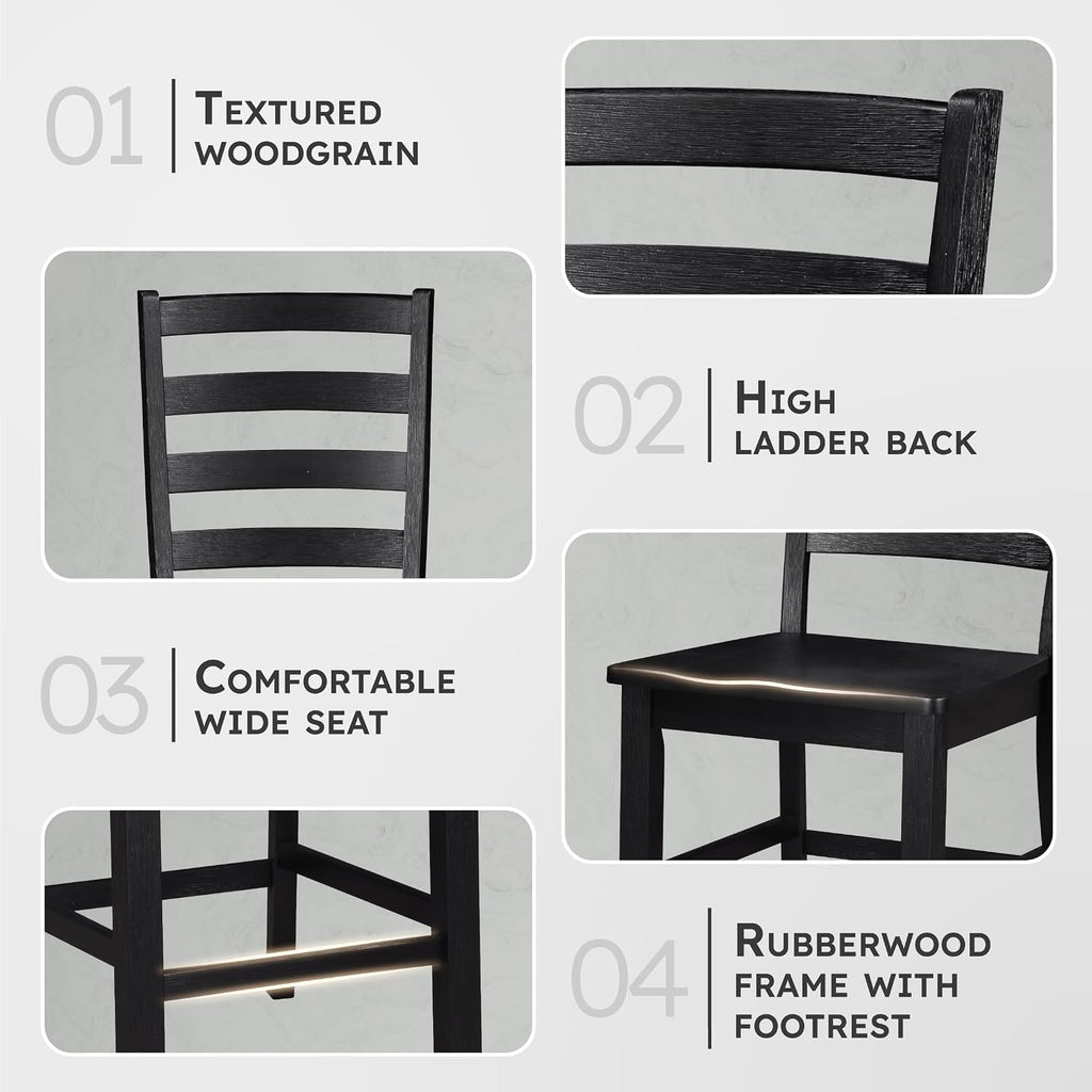 Lexicon Farmhouse Dining Chairs Set of 2, Kitchen Dining Chairs with Sturdy Solid Wood Frame, Legs, Footrest, High Ladder Back, Comfortable Classic Wooden Armless Side Seat, Easy Assembly, Black