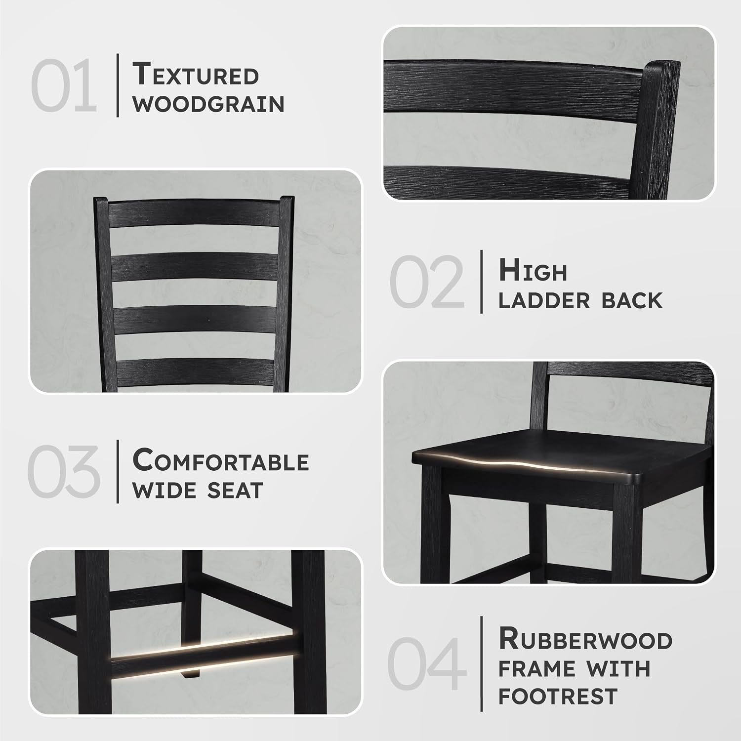 Lexicon Farmhouse Dining Chairs Set of 2, Kitchen Dining Chairs with Sturdy Solid Wood Frame, Legs, Footrest, High Ladder Back, Comfortable Classic Wooden Armless Side Seat, Easy Assembly, Black