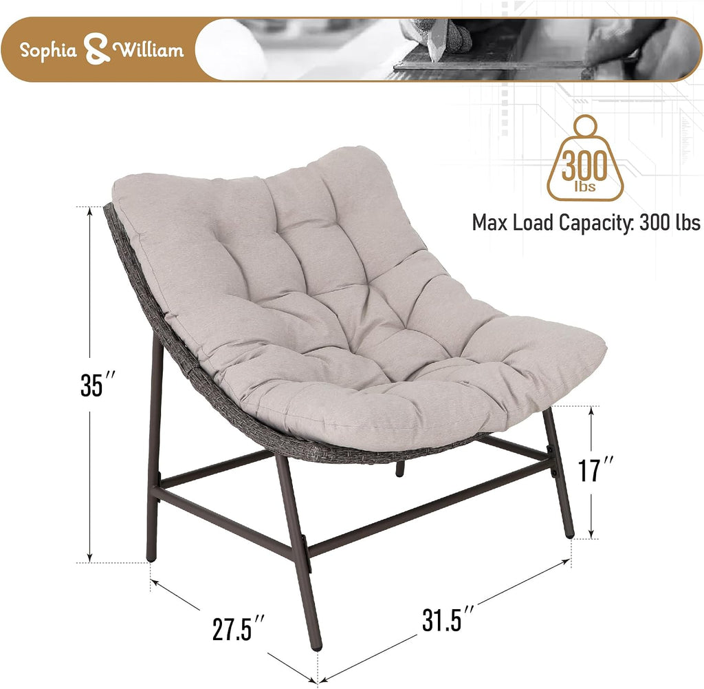 Sophia & William Outdoor Papasan Chairs with Cushion and Frame, Comfy Patio Chairs, Oversized Padded Lounge Chairs Set of 2, 350Ibs Capacity, Indoor & Outdoor Use