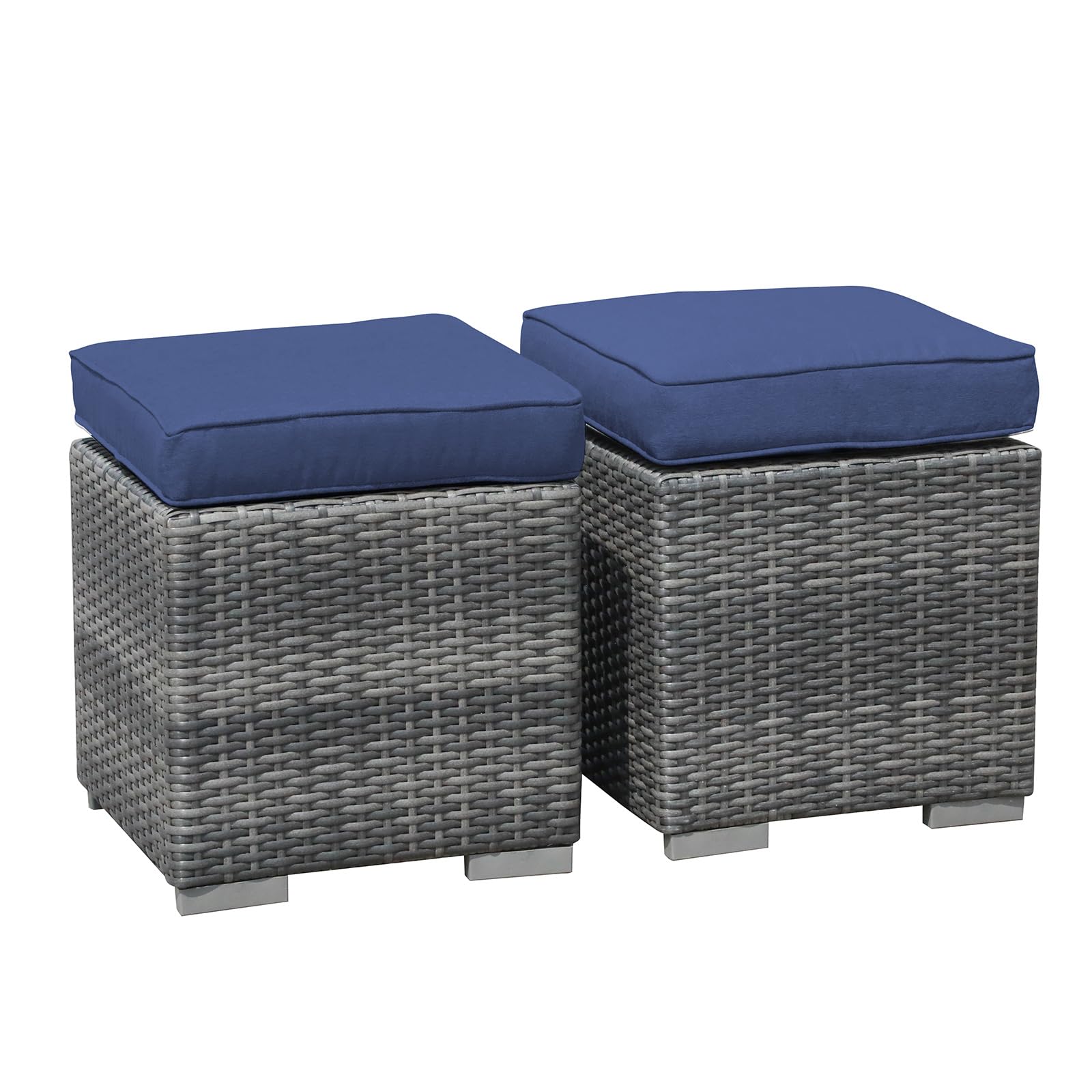 Patiorama 2 Pieces Assembled Outdoor Patio Ottoman, Indoor Outdoor All-Weather Dark Brown Wicker Rattan Outdoor Footstool Footrest Seat with Beige Cushions, No Assembly Required