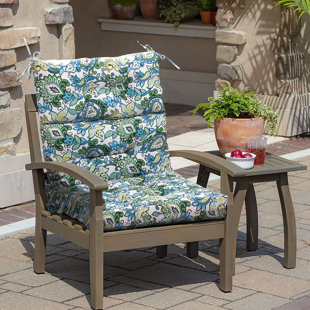 MAGPIE FABRICS Indoor/Outdoor Tufted High Back Chair Cushion Set of 2, Waterproof Deep Seating Rocking Chair Outdoor Chaise Lounge Sun Lounger Chair Cushions(Blue Navy)