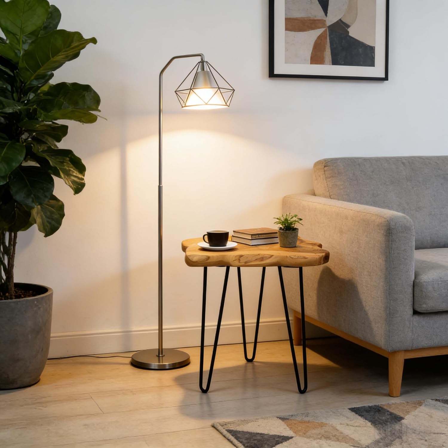Rustic Solid Wood Live Edge Style End Table, Natural Wood Side Table with Hairpin Legs, Small Irregular Side Table for Living Room, Bedroom, Farmhouse Decor, 16" L x 12" W x 17" H