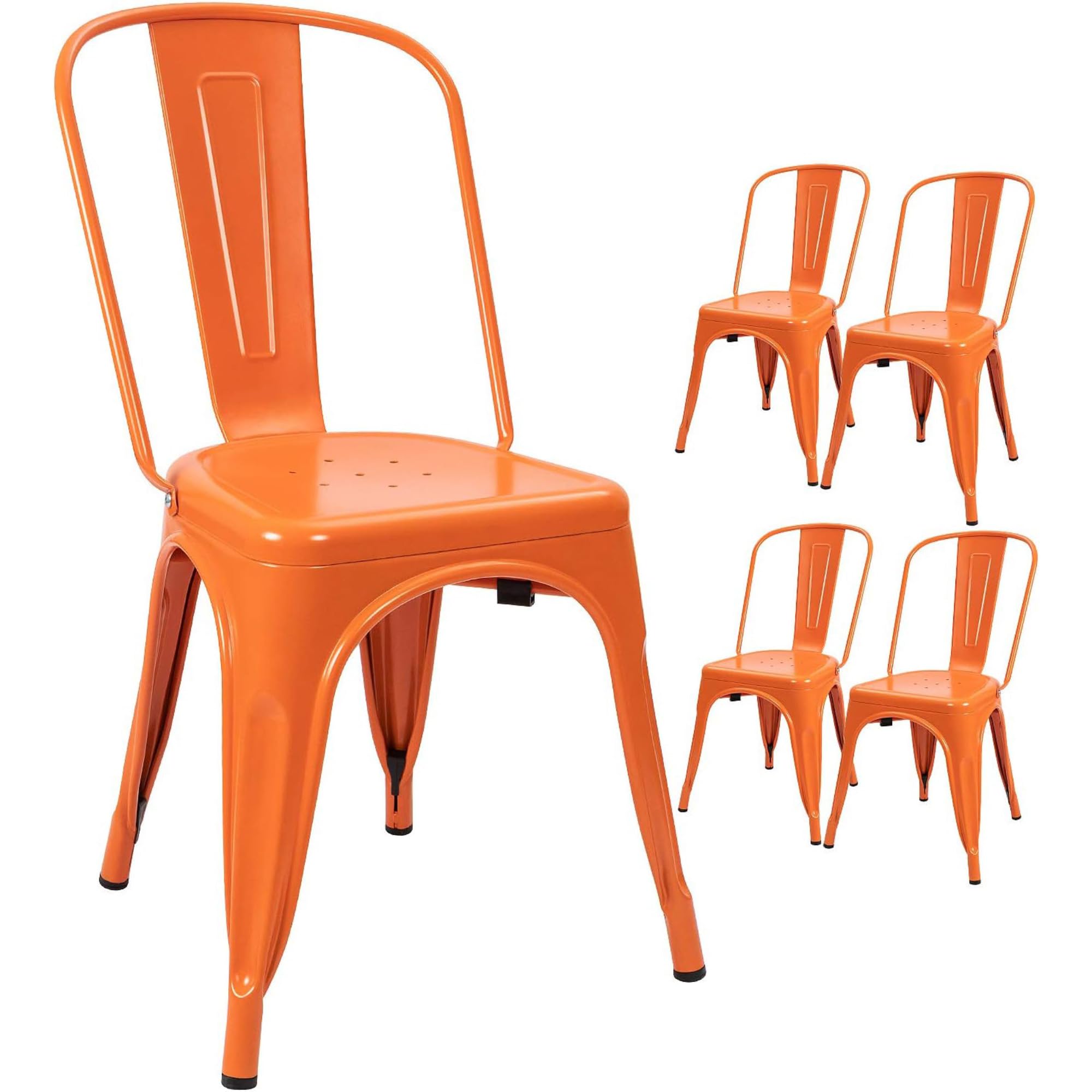 Devoko Metal Indoor-Outdoor Chairs Distressed Style Kitchen Dining Chairs Stackable Side Chairs with Back Set of 4 (Black Gold)