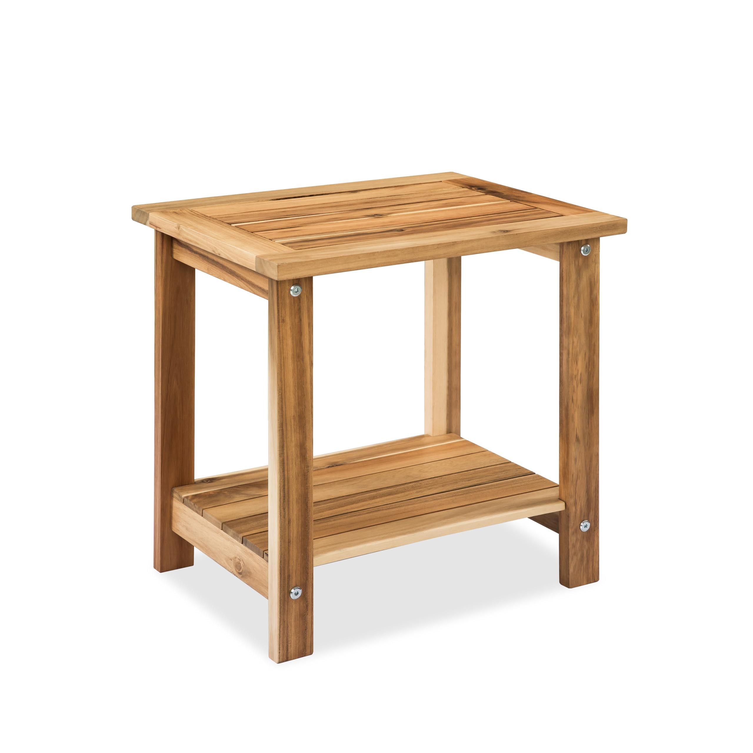 VICTORY RELAX Solid Acacia Wood Side Table with 2-Tier Storage, Weather-Resistant Outdoor Indoor End Table, Natural Rustic Color Night Stand