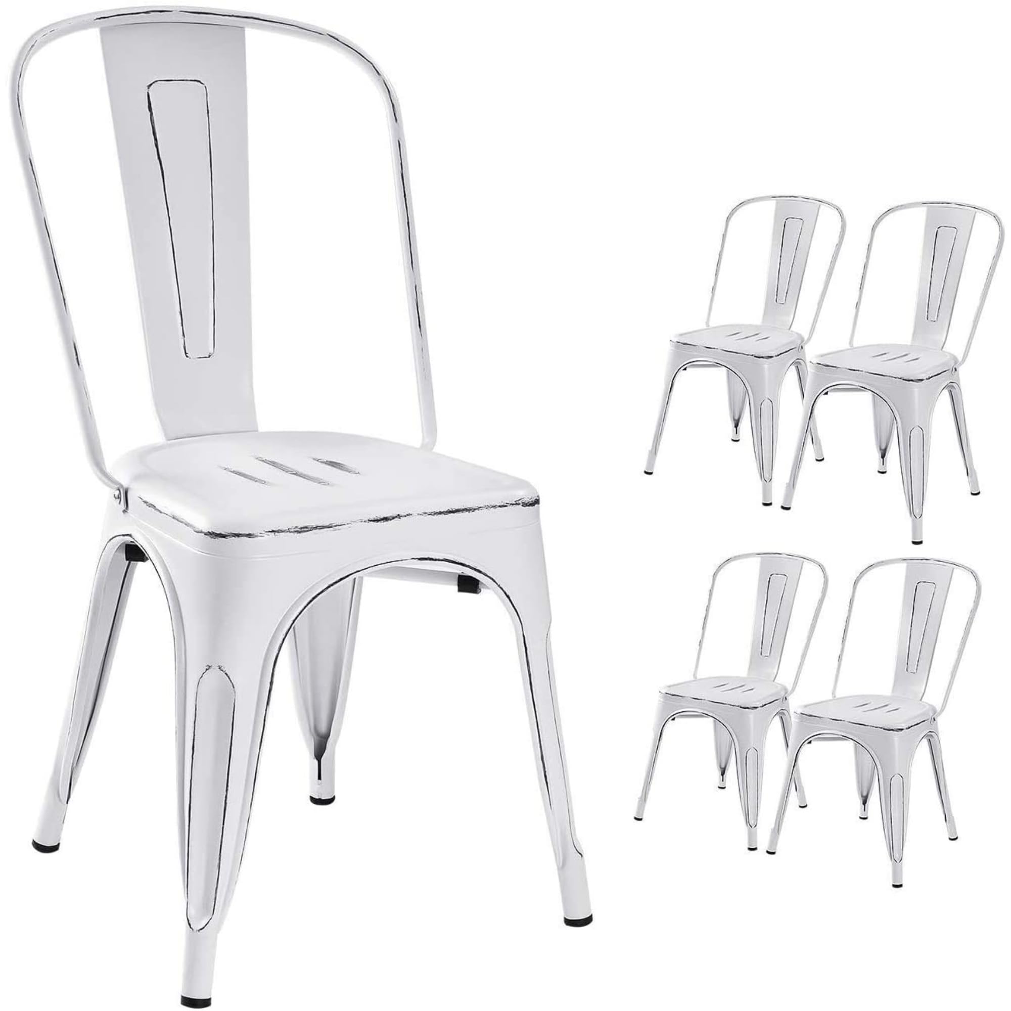 Devoko Metal Indoor-Outdoor Chairs Distressed Style Kitchen Dining Chairs Stackable Side Chairs with Back Set of 4 (Black Gold)