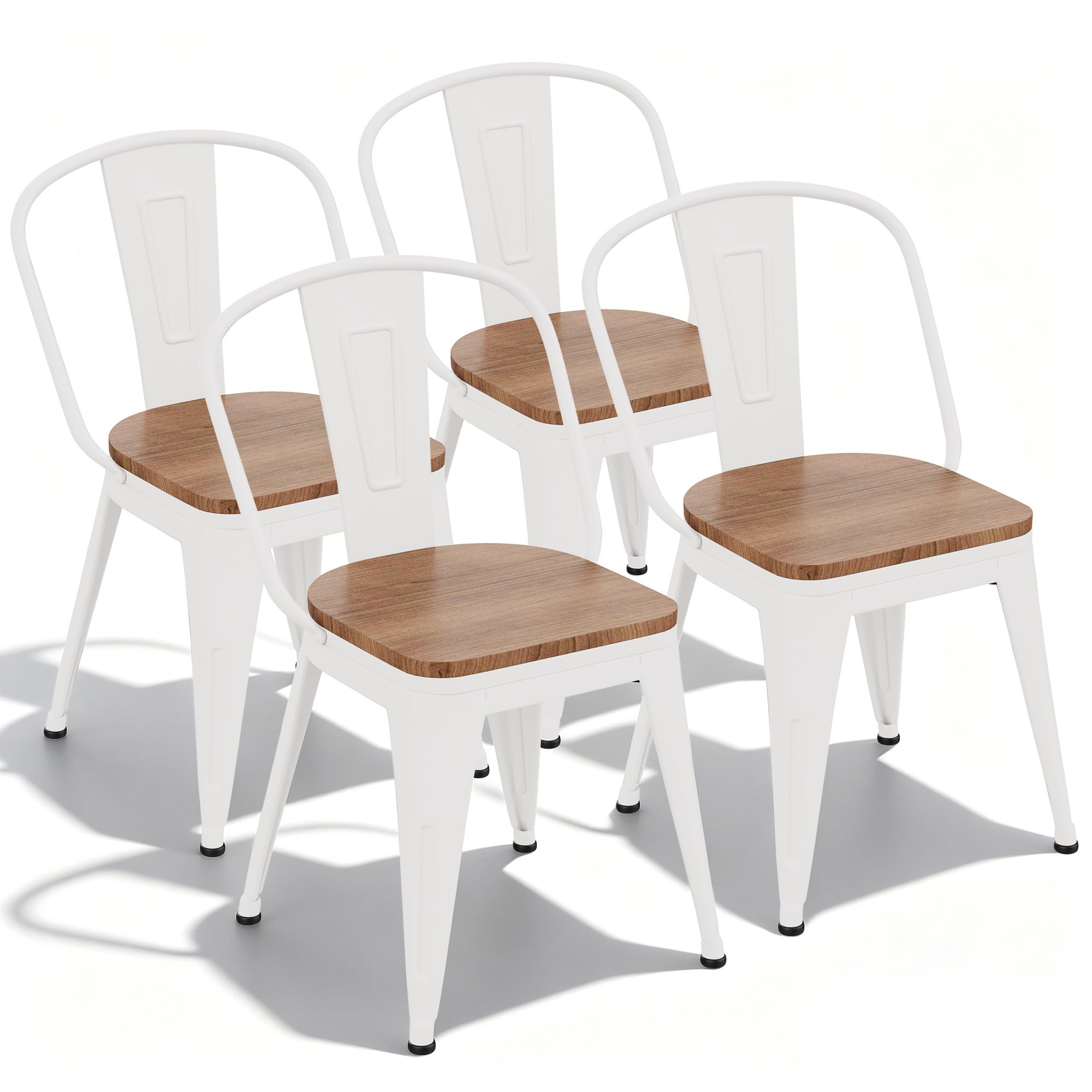18 Inch Metal Dining Chairs,Arlunar Farmhouse Chairs Set of 4 Black Dining Room Chairs Stackable with Back and Wooden Seat bar stools