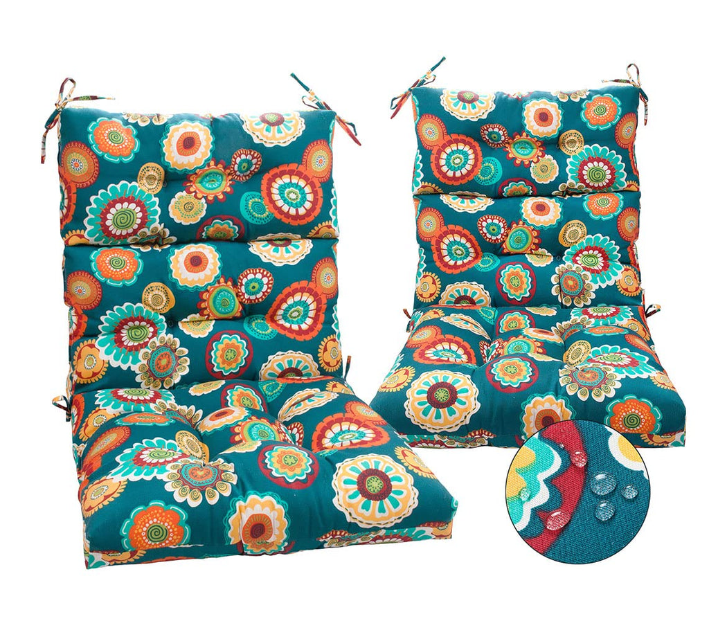 MAGPIE FABRICS Indoor/Outdoor Tufted High Back Chair Cushion Set of 2, Waterproof Deep Seating Rocking Chair Outdoor Chaise Lounge Sun Lounger Chair Cushions(Blue Navy)