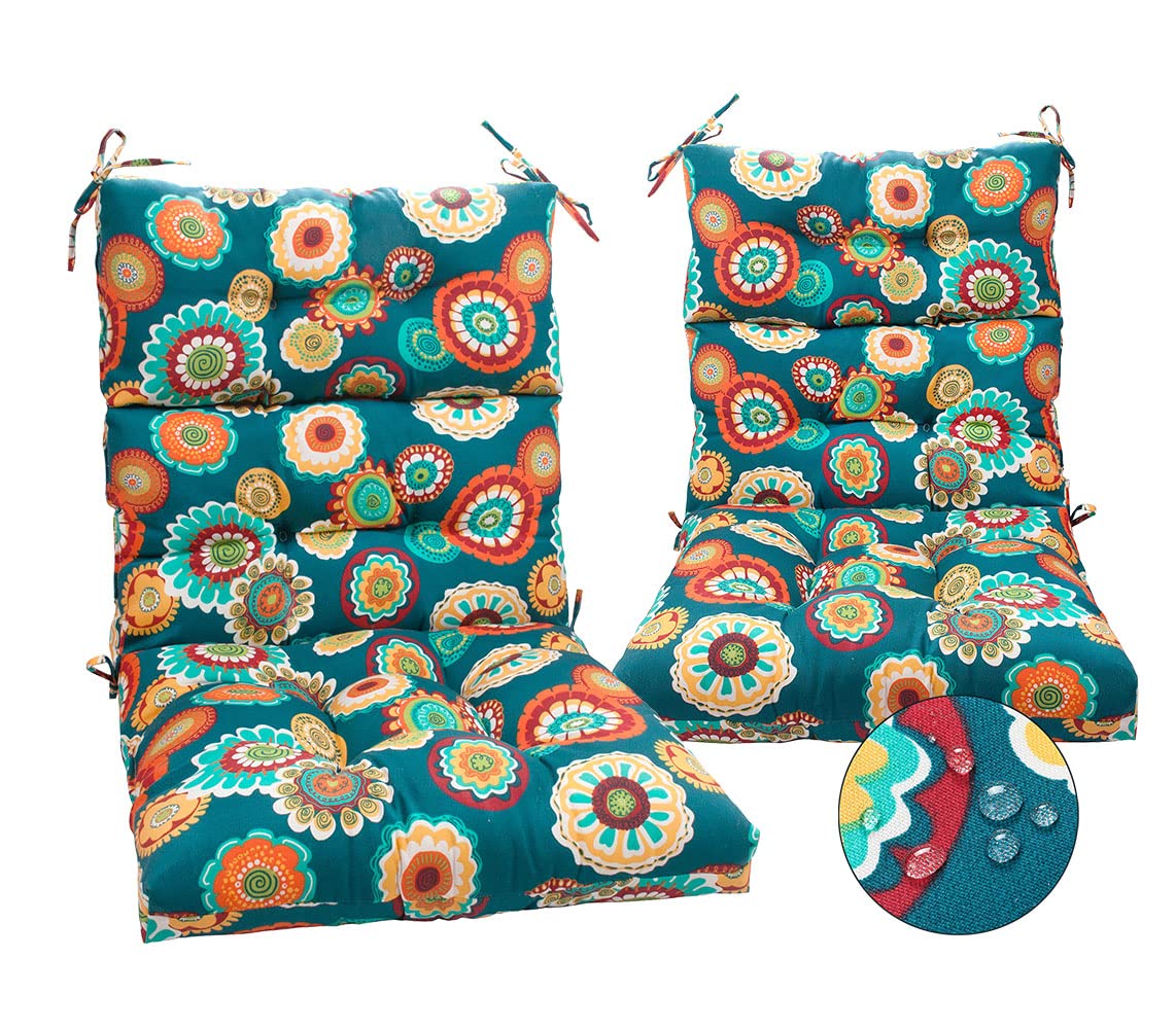 MAGPIE FABRICS Indoor/Outdoor Tufted High Back Chair Cushion Set of 2, Waterproof Deep Seating Rocking Chair Outdoor Chaise Lounge Sun Lounger Chair Cushions(Blue Navy)