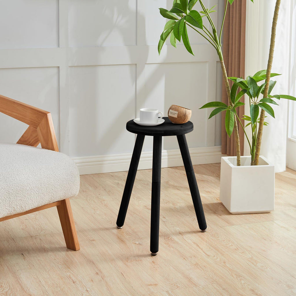 Small Round Side Table Adjustable Height Solid Wood Drink Table Indoor Tall Plant Stand Multi-Use Accent Stool-11‘’D × 20“H (Wood)