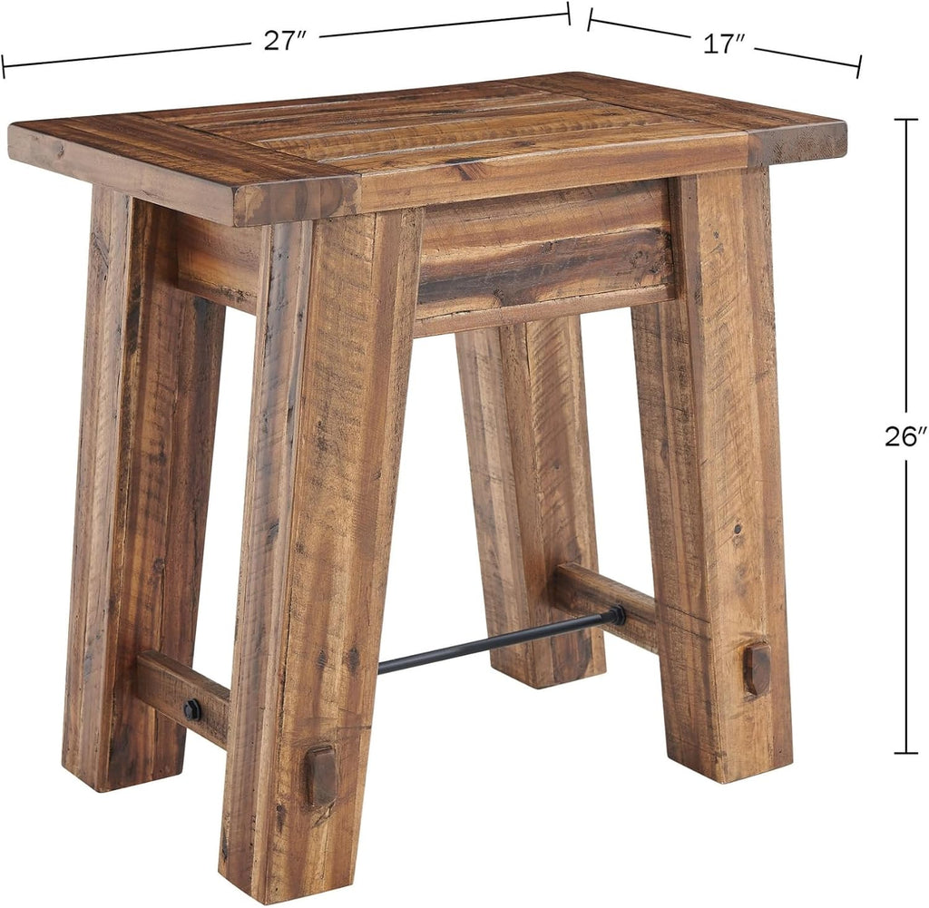 Alaterre Furniture Durango 27-Inch Solid Wood Side Table – Heavy-Duty Industrial End Table with 100 lb Capacity for Living Room, Bedroom, or Home Office (Natural Grain Lacquer Finish)
