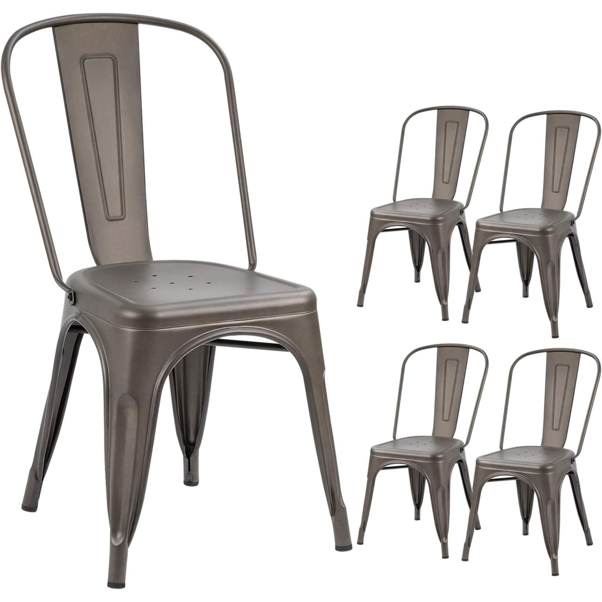 Devoko Metal Indoor-Outdoor Chairs Distressed Style Kitchen Dining Chairs Stackable Side Chairs with Back Set of 4 (Black Gold)