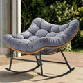 Sikaic Outdoor Papasan Rocking Chair, 450LBS Heavy Duty Egg Rocker with High Back Water Resistant Cushion, Rustproof & UV Resistant PE Wicker Patio Chair for Porch, Garden, Living Room, Grey