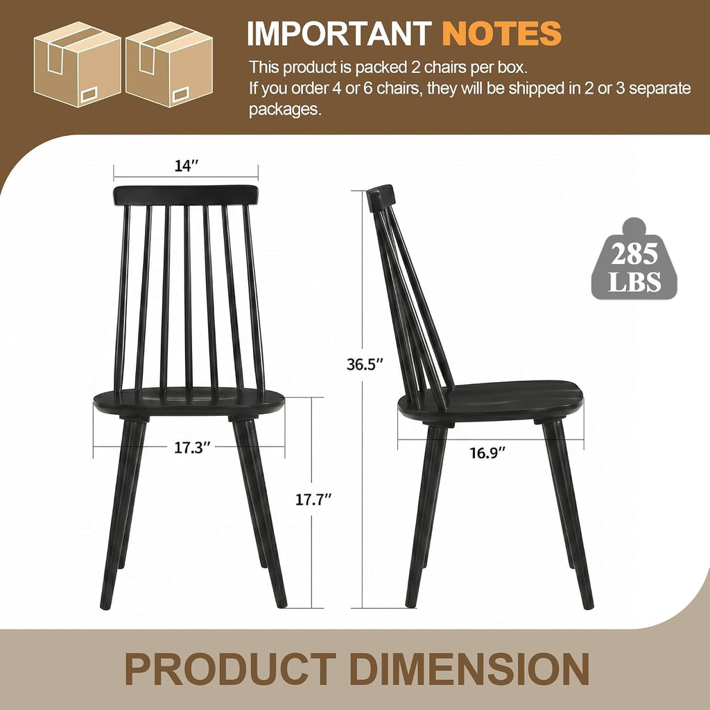 DUHOME Dining Chairs Set of 4 Wood Dining Room Chair Black Spindle Side Kitchen Room Country Farmhouse Chairs Black