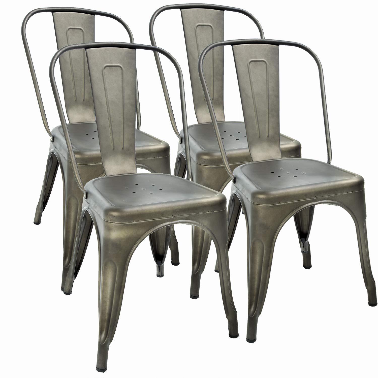 FDW | Set of 4 Metal Dining Chairs | Cream | Stackable Tolix Side Chairs with Backrest | Scratch-Resistant | Non-Slip Feet | Indoor/Outdoor Use | 330 lbs Capacity | Ideal for Kitchen & Restaurant