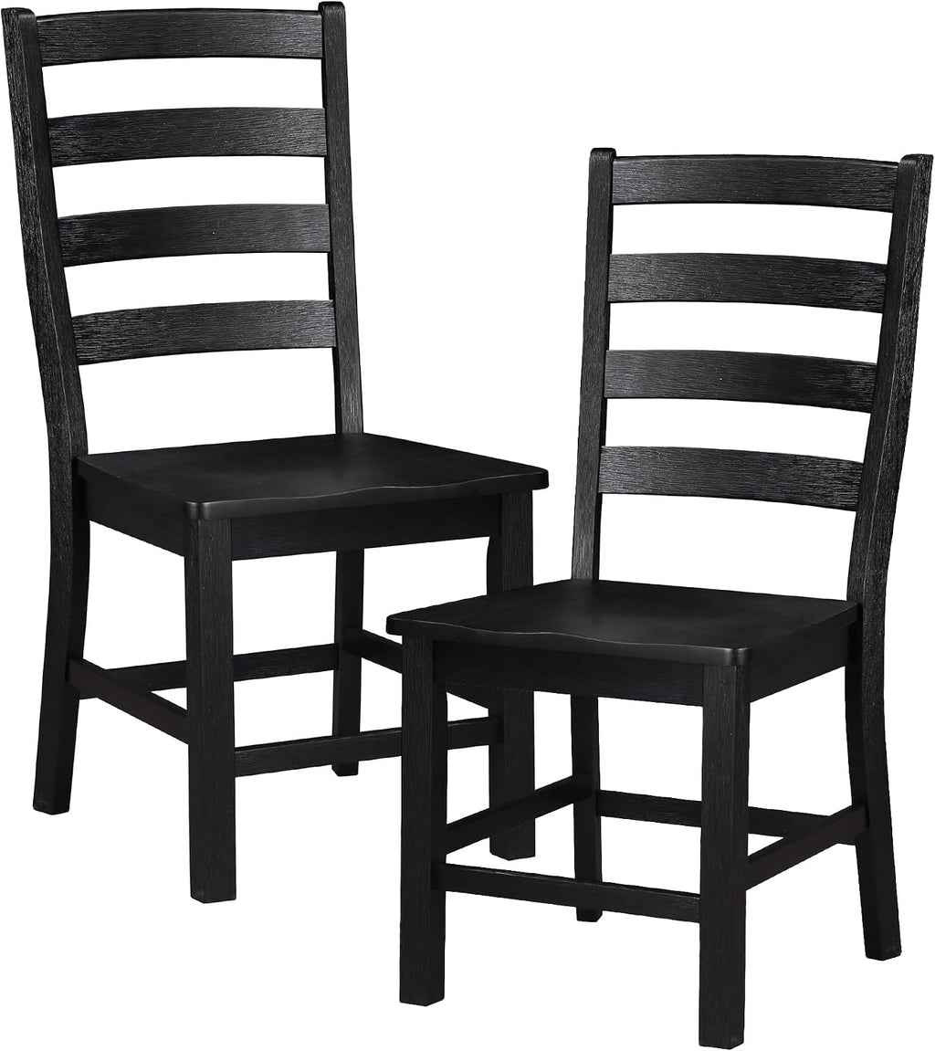 Lexicon Farmhouse Dining Chairs Set of 2, Kitchen Dining Chairs with Sturdy Solid Wood Frame, Legs, Footrest, High Ladder Back, Comfortable Classic Wooden Armless Side Seat, Easy Assembly, Black