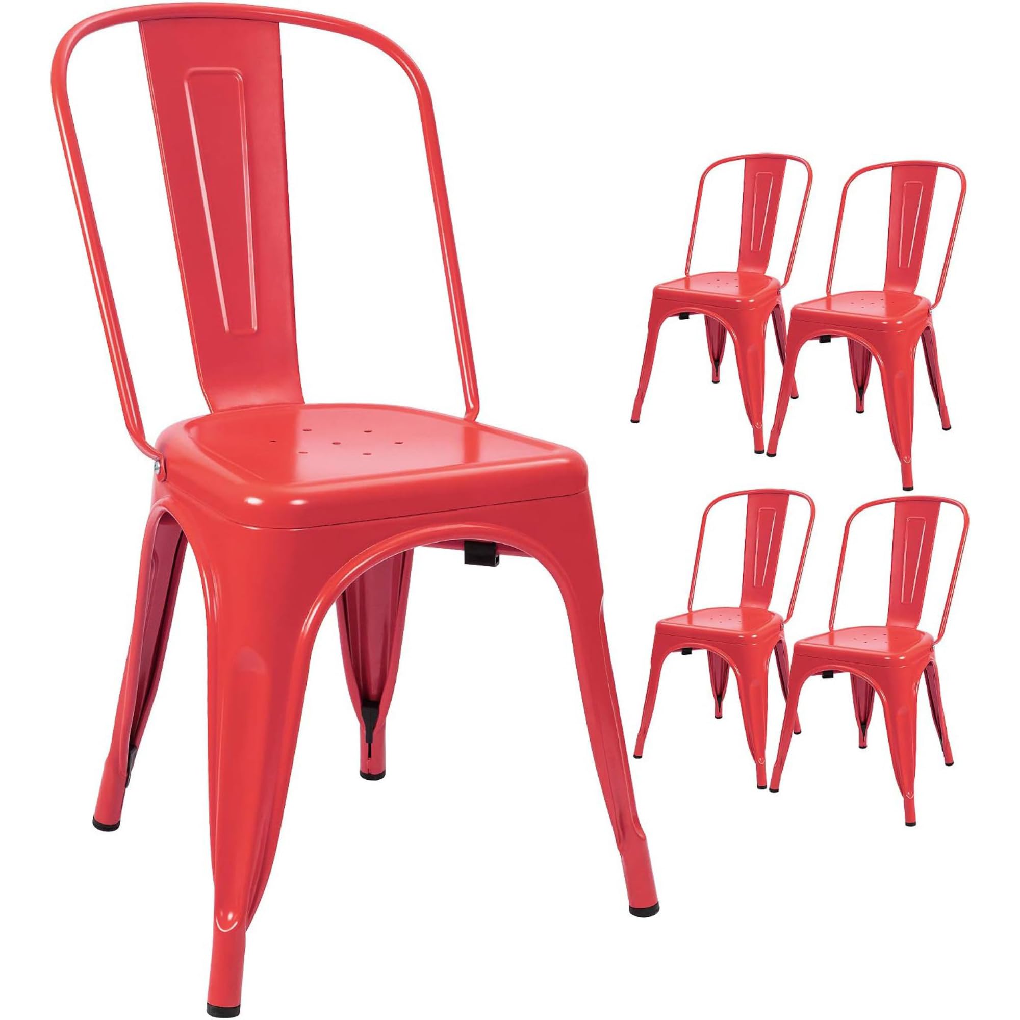 Devoko Metal Indoor-Outdoor Chairs Distressed Style Kitchen Dining Chairs Stackable Side Chairs with Back Set of 4 (Black Gold)