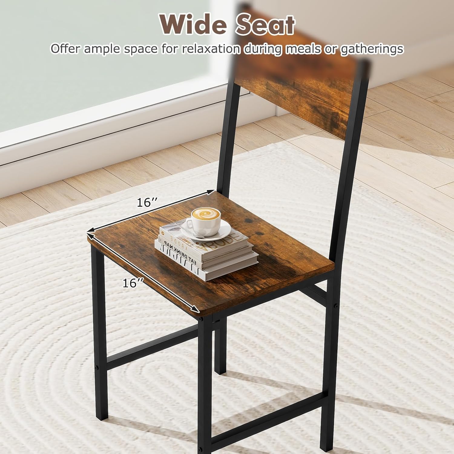 Set of 4 Rustic Farmhouse Dining Chairs, Wood Metal Armless Side Chairs for Kitchen