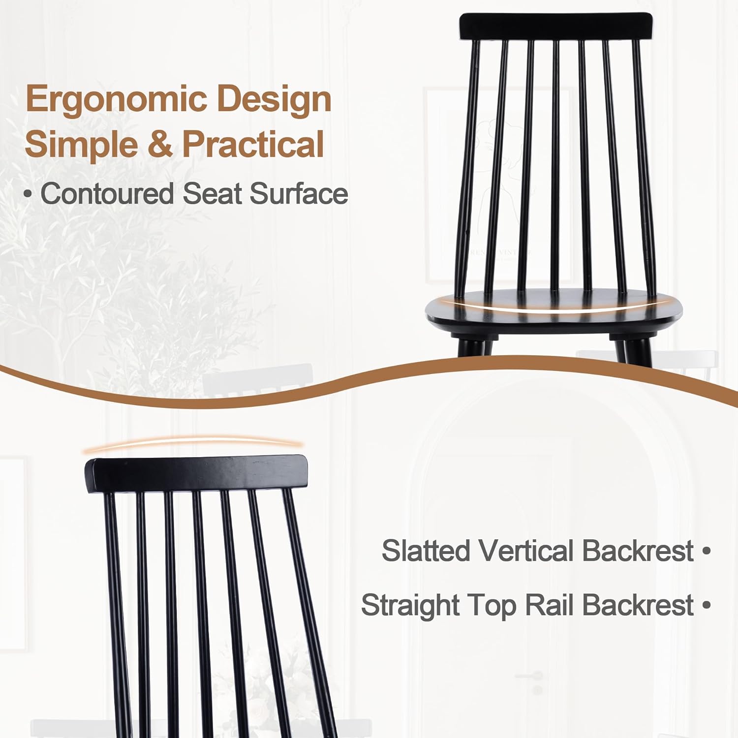 DUHOME Dining Chairs Set of 4 Wood Dining Room Chair Black Spindle Side Kitchen Room Country Farmhouse Chairs Black