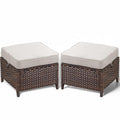 Patio Ottoman Outdoor Wicker Side Table - 2PCS Multipurpose Heavy Duty All-Weather Brown Rattan Extra Seating Bench Footrest Footstool for Garden Back Porch Poolside Apartment - Beige