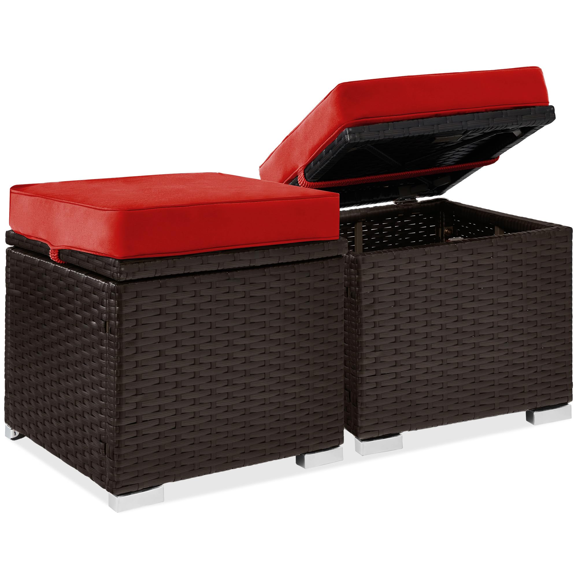 Best Choice Products Set of 2 Wicker Ottomans, Multipurpose Outdoor Furniture for Patio, Backyard, Additional Seating, Footrest, Side Table w/Storage, Removable Cushions - Gray/Black